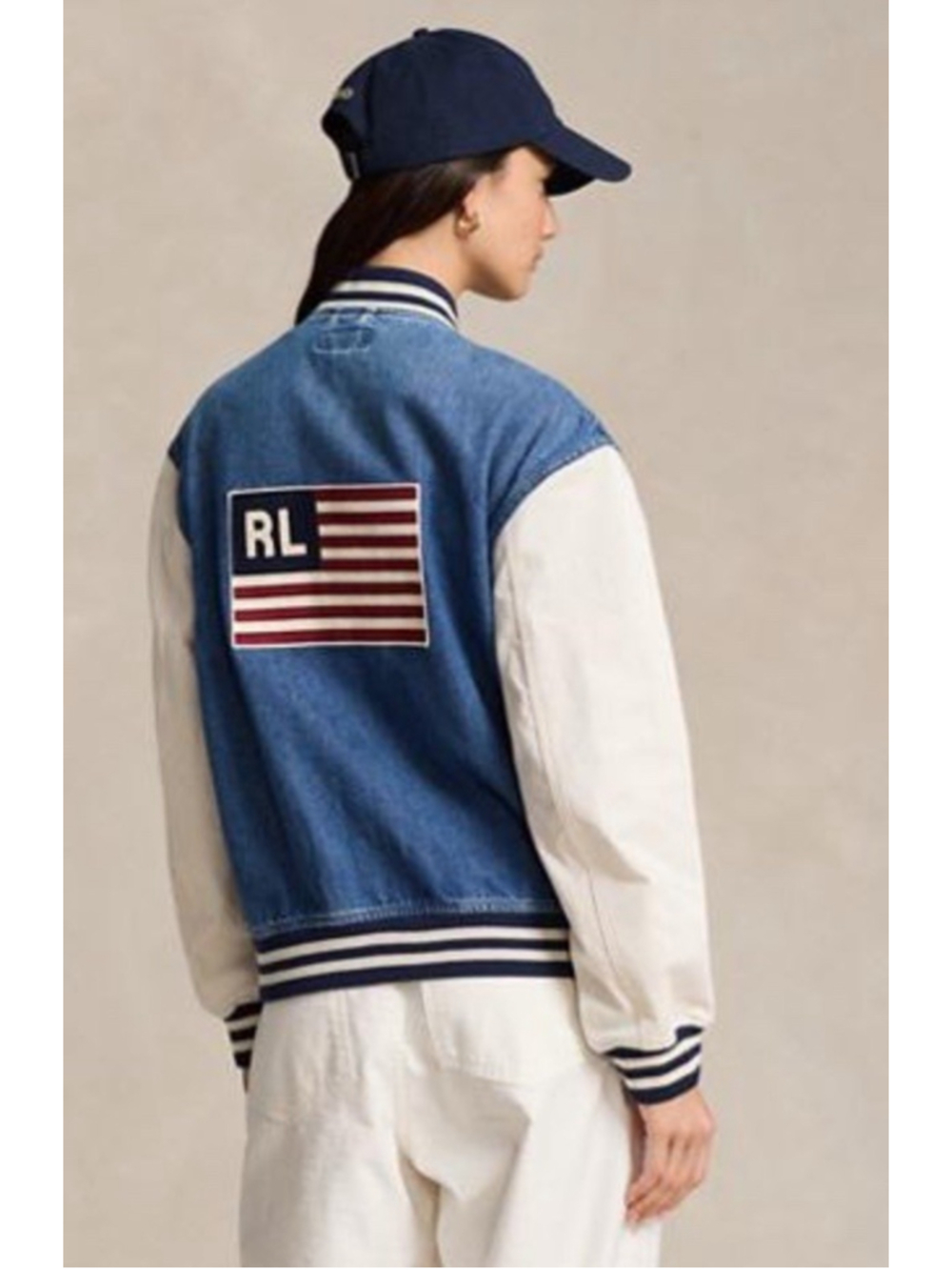 Polo Ralph Lauren Pony Logo Denim Flag Bomber Jacket Preppy Streetwear Academia
